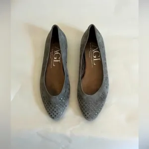 AGL Attilio Giusti Leombruni Mist Gray Suede Studded Grommet Ballet Flat…