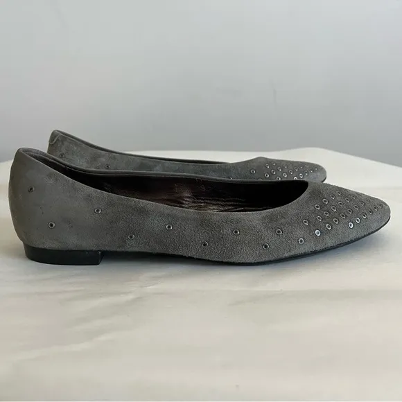 AGL Attilio Giusti Leombruni Mist Gray Suede Studded Grommet Ballet Flat…