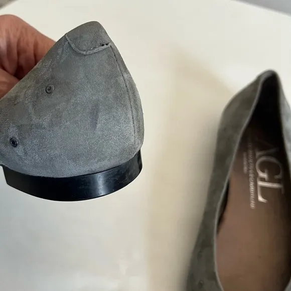 AGL Attilio Giusti Leombruni Mist Gray Suede Studded Grommet Ballet Flat…