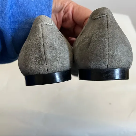 AGL Attilio Giusti Leombruni Mist Gray Suede Studded Grommet Ballet Flat…