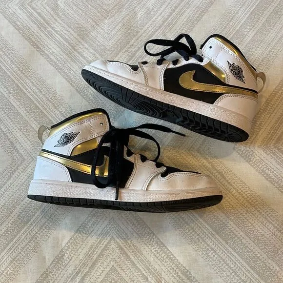 Air Jordan 1 Black White and Gold High Top Girls Sneakers - Size 2