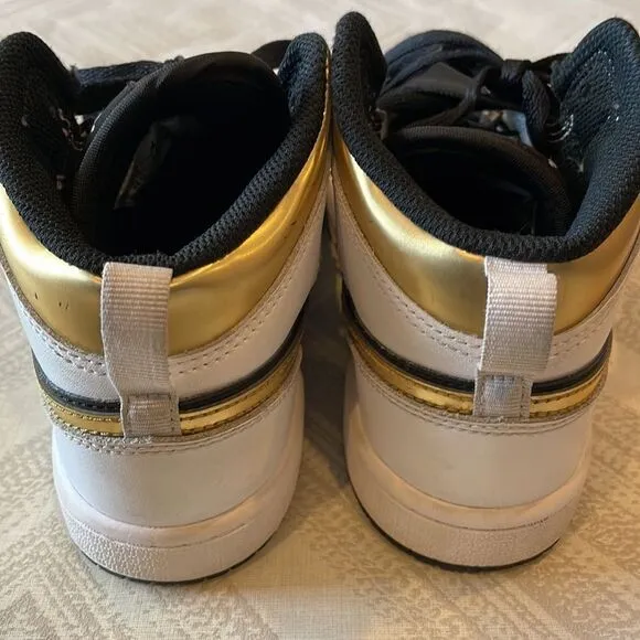 Air Jordan 1 Black White and Gold High Top Girls Sneakers - Size 2