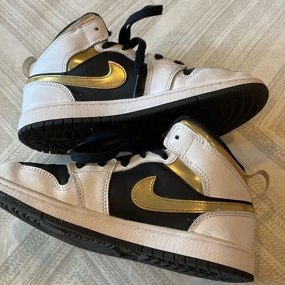 Air Jordan 1 Black White and Gold High Top Girls Sneakers - Size 2