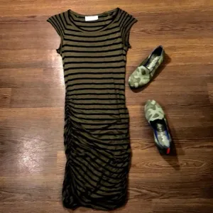 A.L.C. Striped Midi Dress Olive and Black S