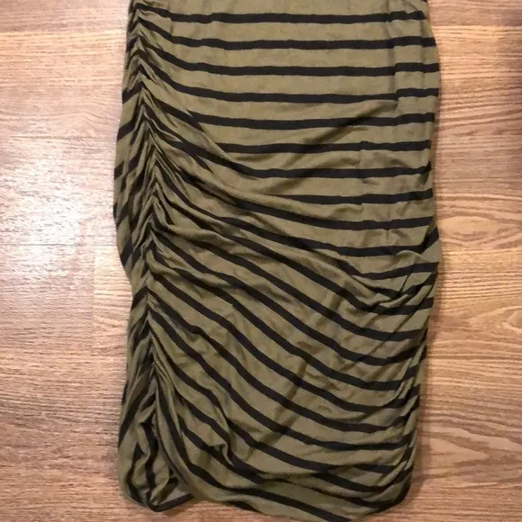 A.L.C. Striped Midi Dress Olive and Black S