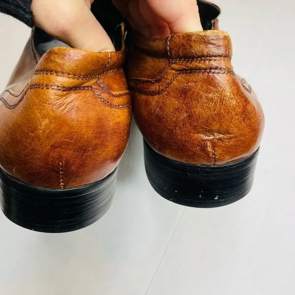 Aldo Men’s Cognac Brown Leather Long Square Toe Dress Loafers Size 45/US 12