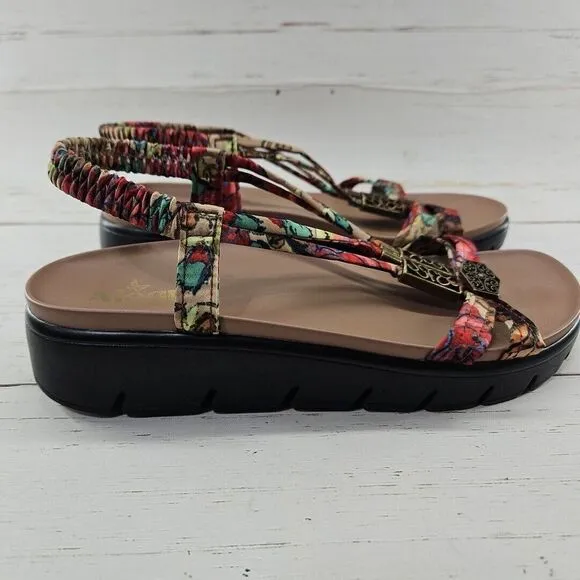 Alegria PG Lite ROZ Get Away EU 39‎ US 9 Strappy Tan Floral Slingback Sandals