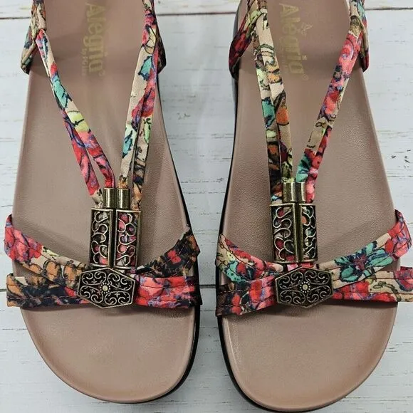 Alegria PG Lite ROZ Get Away EU 39‎ US 9 Strappy Tan Floral Slingback Sandals