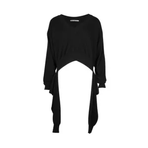 Alexander Wang Cropped Inverted Sweater in Black Wool