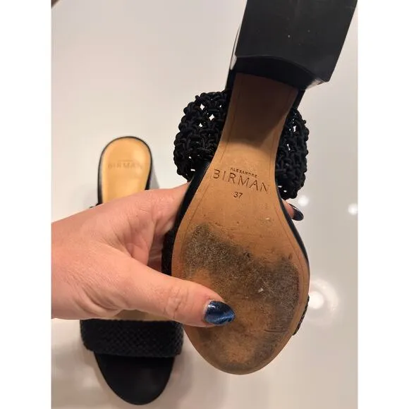 Alexandre Birman Black Lanny Macramé &amp; Leather Slides Sandals Size 37