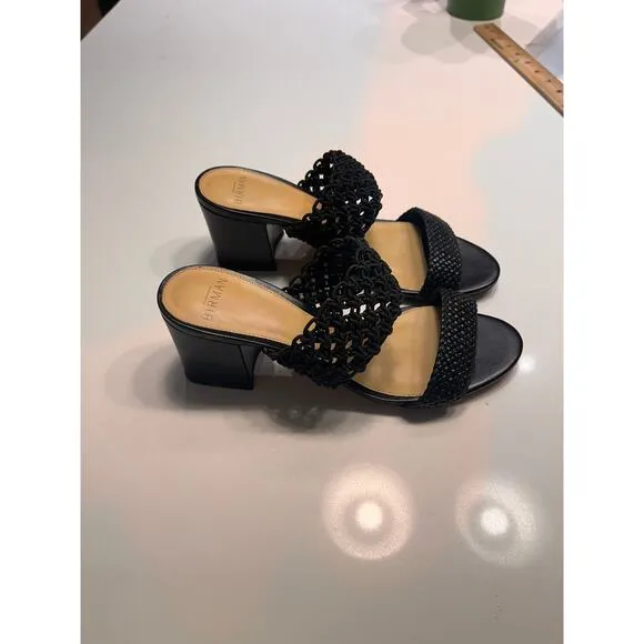 Alexandre Birman Black Lanny Macramé &amp; Leather Slides Sandals Size 37