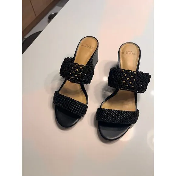 Alexandre Birman Black Lanny Macramé &amp; Leather Slides Sandals Size 37