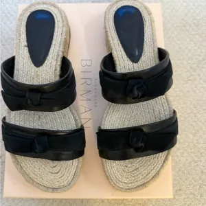 Alexandre Birman Clarita Mixed Leather Espadrilles size 9 black