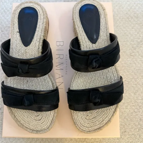 Alexandre Birman Clarita Mixed Leather Espadrilles size 9 black