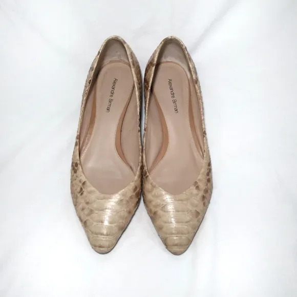 Alexandre Birman Nude Snakeskin Pointed Flats