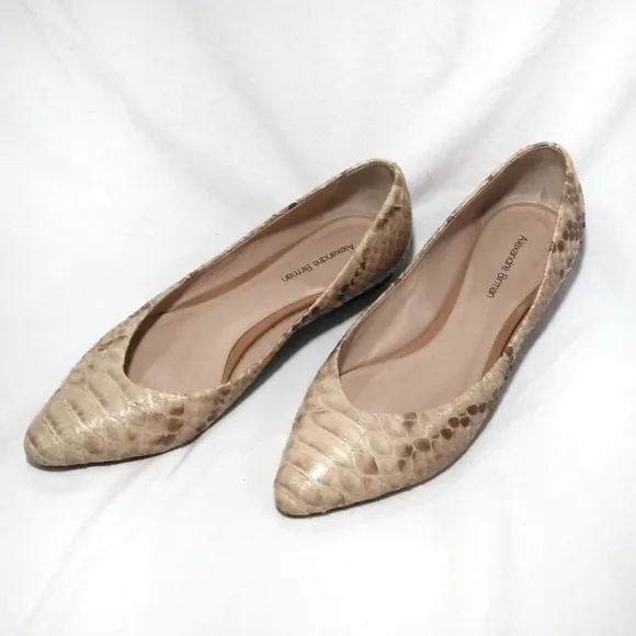 Alexandre Birman Nude Snakeskin Pointed Flats