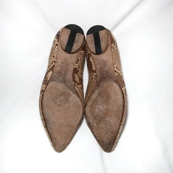 Alexandre Birman Nude Snakeskin Pointed Flats