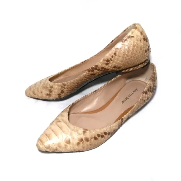 Alexandre Birman Nude Snakeskin Pointed Flats