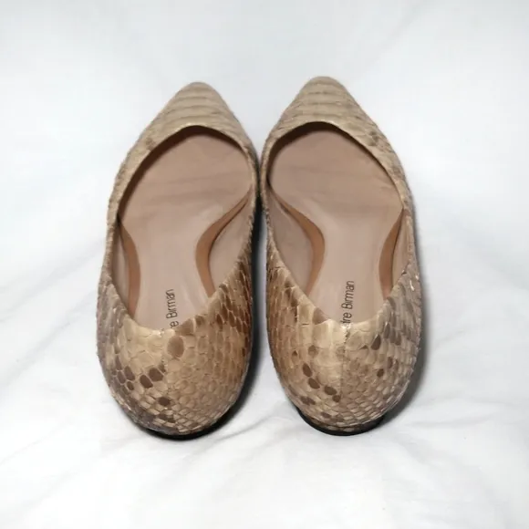Alexandre Birman Nude Snakeskin Pointed Flats