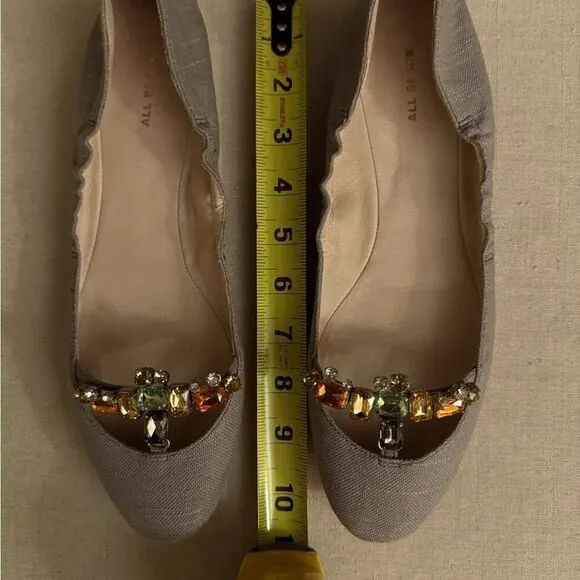 All Black Footwear gray fabric ballet flats with jewel details 9.5 NWOT