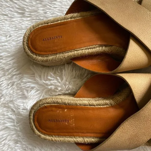 All Saints Harlem Leather Espadrilles Platform Sandals Size 40 US Size 9.5