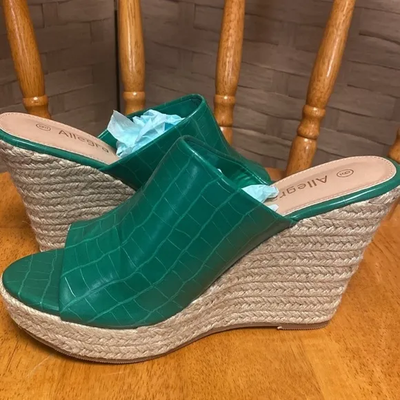 ALLEGRA K kerri green 4” platform Espadrilles slides
