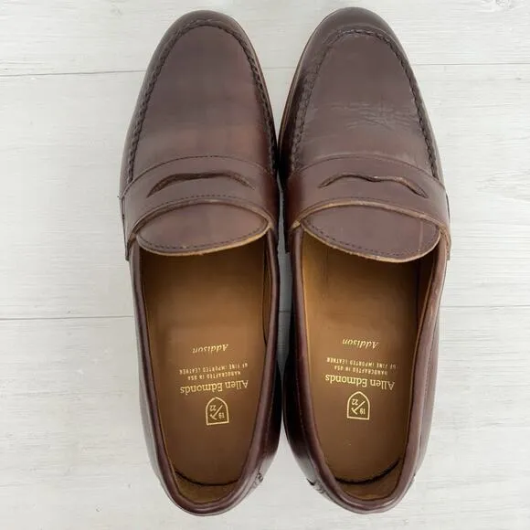 Allen Edmonds Addison Leather Penny Loafers Men 9.5 D Brown Preppy Classic NEW