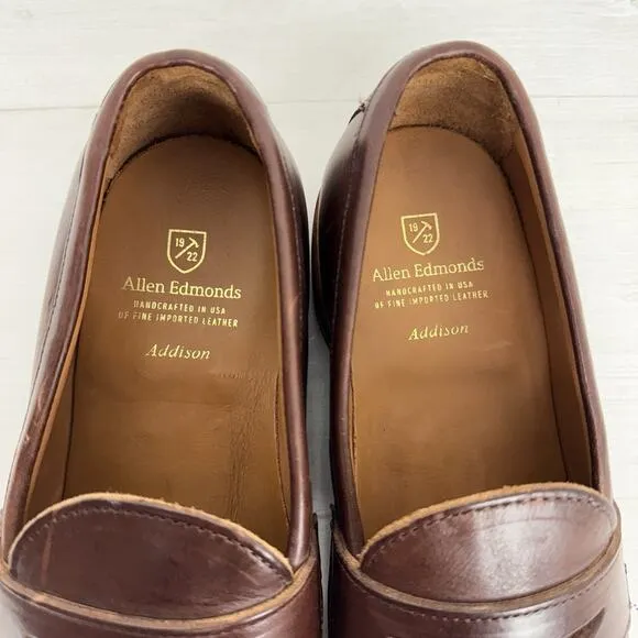 Allen Edmonds Addison Leather Penny Loafers Men 9.5 D Brown Preppy Classic NEW
