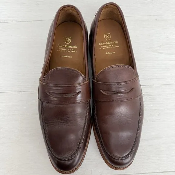 Allen Edmonds Addison Leather Penny Loafers Men 9.5 D Brown Preppy Classic NEW
