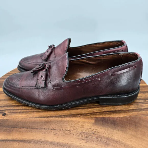 Allen Edmonds Grayson Loafers Men's 9.5 D Burgundy Leather Tassel Dress Shoes