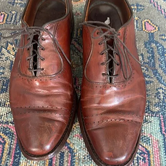 Allen Edmonds leather lace up cap toe dress derby loafers sz 8.5D