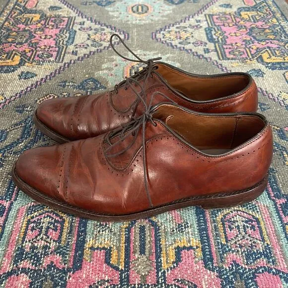 Allen Edmonds leather lace up cap toe dress derby loafers sz 8.5D