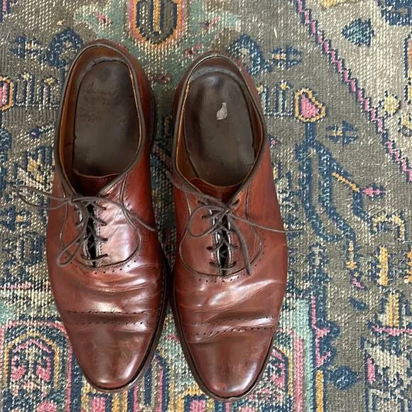 Allen Edmonds leather lace up cap toe dress derby loafers sz 8.5D