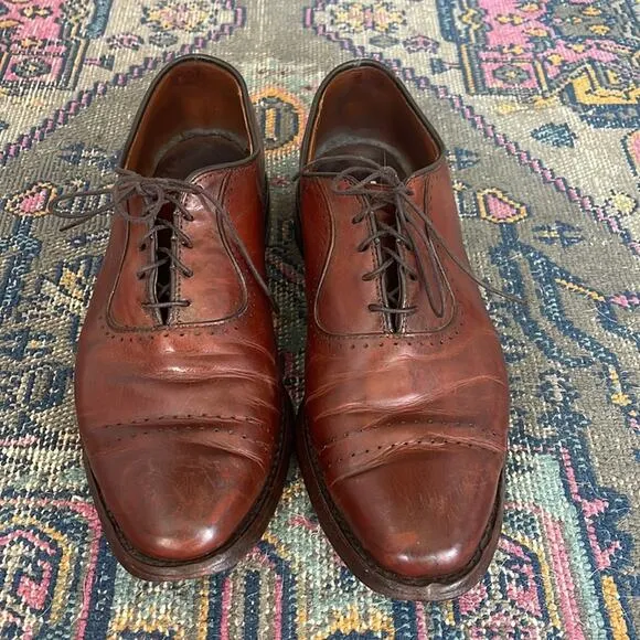 Allen Edmonds leather lace up cap toe dress derby loafers sz 8.5D