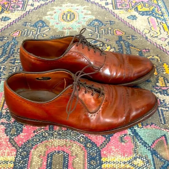 Allen Edmonds leather lace up cap toe dress derby loafers sz 8.5D