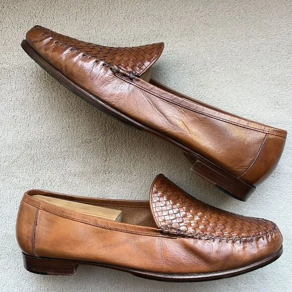 Allen Edmonds St. Vincent Sienna Brown  Leather Loafers Men’s 9 Woven Slip Ons
