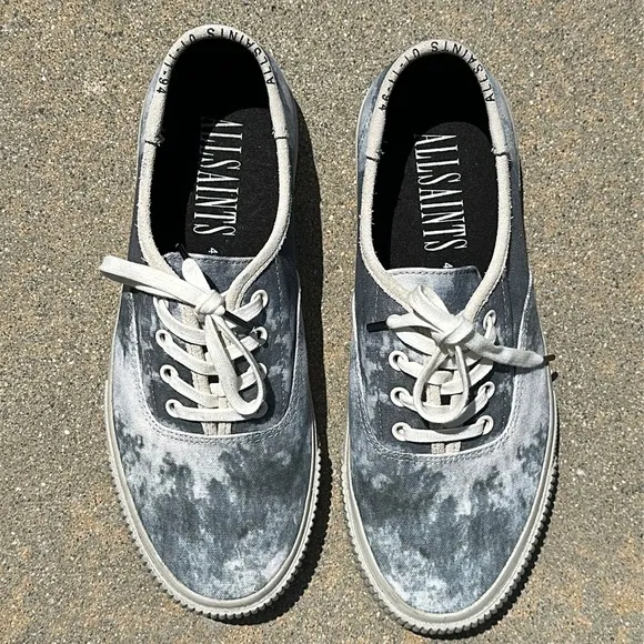 Allsaints Men's Lex Tie Dye Blue Gray Canvas Sneakers w/ Chunky Outsole Size 9