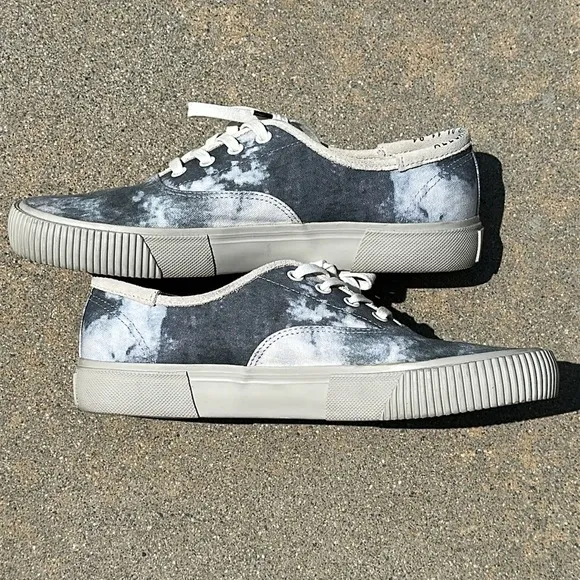Allsaints Men's Lex Tie Dye Blue Gray Canvas Sneakers w/ Chunky Outsole Size 9