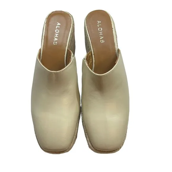Alohas Cream Piko Leather Espadrilles Size 39 New