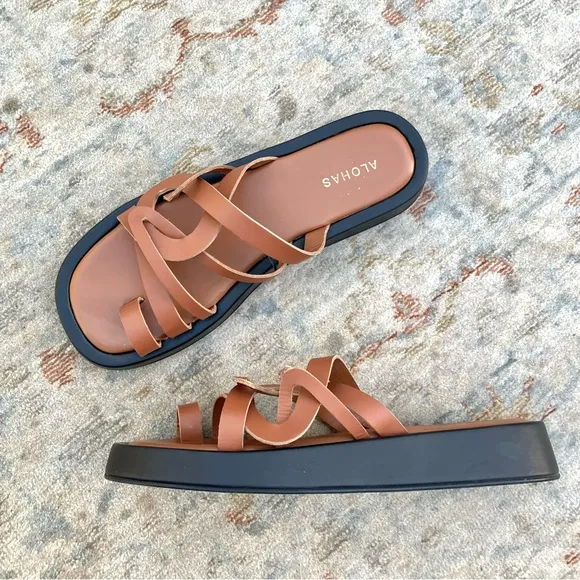 Alohas EUC Flat Brown Leather Sandals Sz 42, 11 US