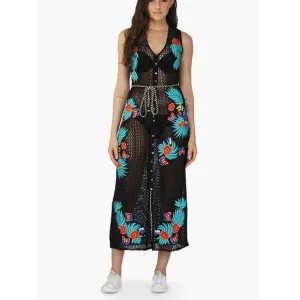 America &amp; Beyond Women's Maison Black Embroidered Shirt Dress Size S