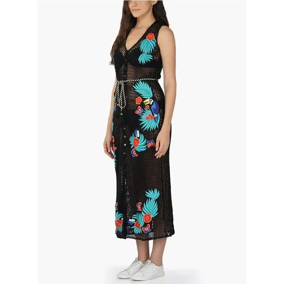 America &amp; Beyond Women's Maison Black Embroidered Shirt Dress Size S