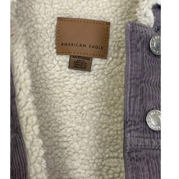 American Eagle Soft Purple Corduroy Sherpa Lined Trucker Jacket NEW Size XS