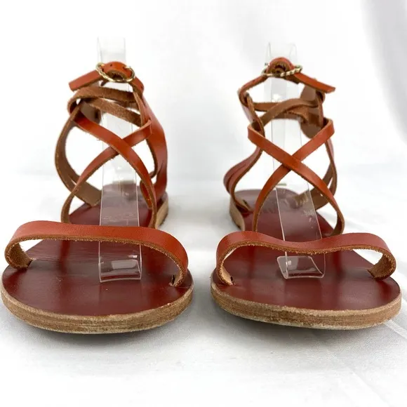 Ancient Greek Sandals Penelope Brown Leather Gladiator Flat Strappy 7