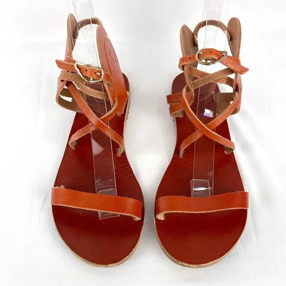 Ancient Greek Sandals Penelope Brown Leather Gladiator Flat Strappy 7