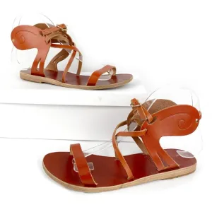 Ancient Greek Sandals Penelope Brown Leather Gladiator Flat Strappy 7