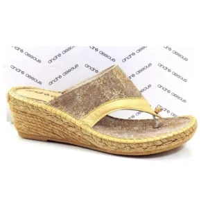 Andre Assous Annette Wedge Espadrille Thong Slide Sandal Toast Bronze
