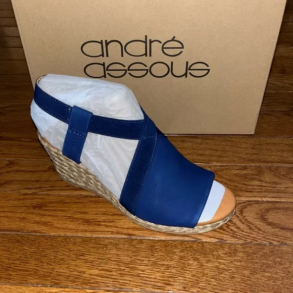Andre Assous Nalik Platform wedge  Espadrilles Sandals Navy Women's Size 6