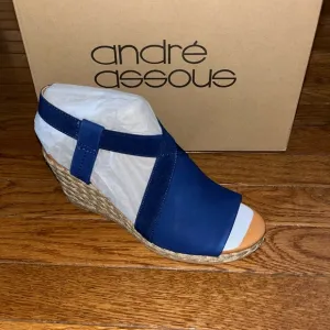 Andre Assous Nalik Platform wedge  Espadrilles Sandals Navy Women's Size 6
