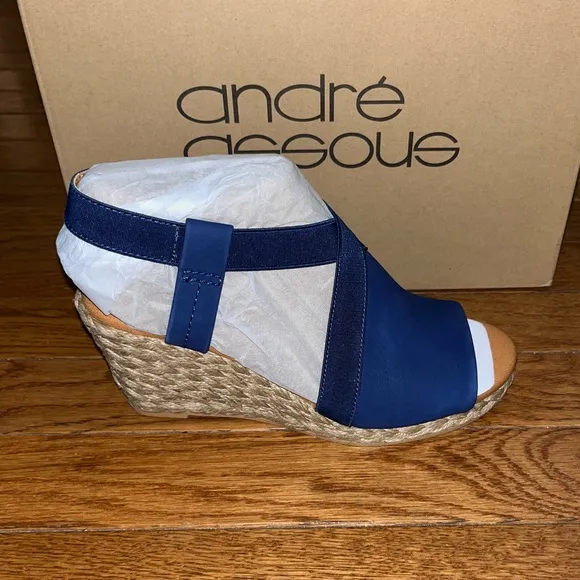 Andre Assous Nalik Platform wedge  Espadrilles Sandals Navy Women's Size 6
